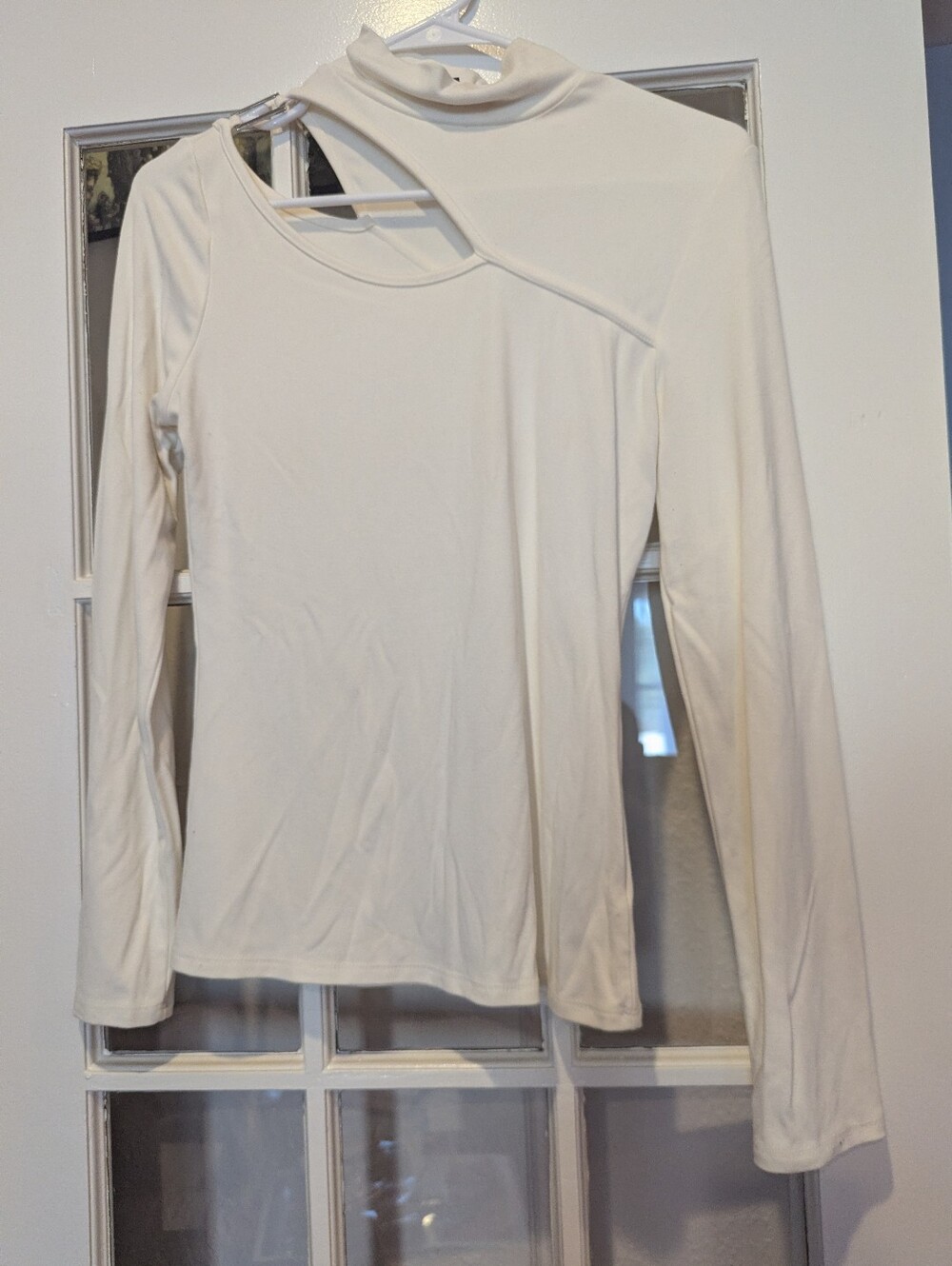Mock Neck Long-Sleeve Asymmetric Cutout Top